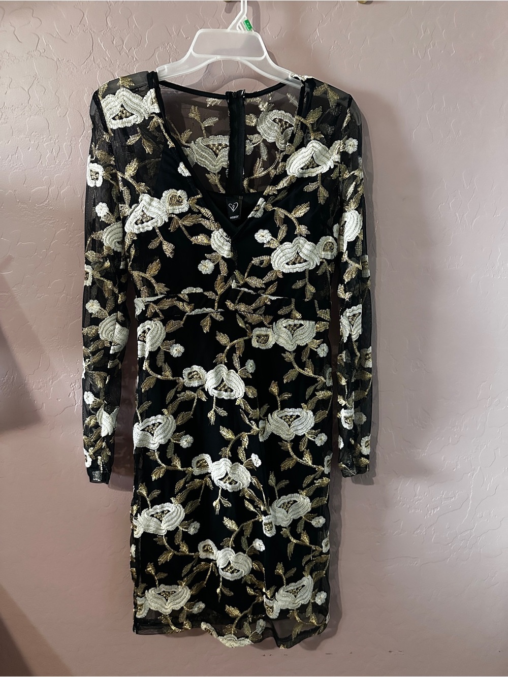 NEW Windsor Elegant Black Embroidered Floral Sheath Dress